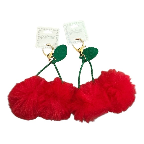 Cherry Pompon Keychain Set of 2 – Red Fluffy Charm Accessories - Picture 1 of 5